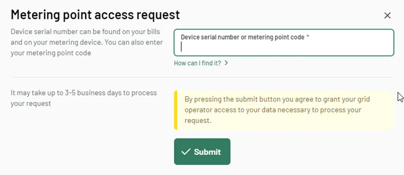 step 4a - submission of metering point access request