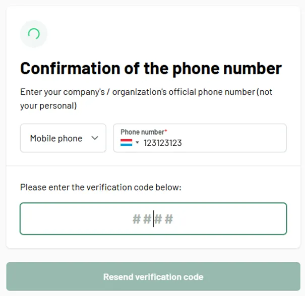 step 11 - enter verification code