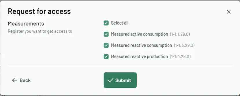 step 4 - request for access by obis codes